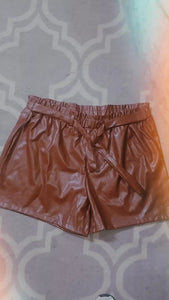 "Classic" Faux Leather Shorts- Brown
