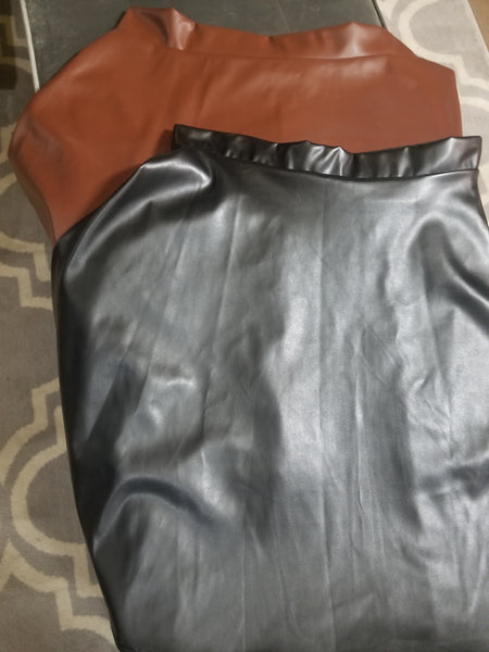 "Classic" Faux Leather Skirt- Brown