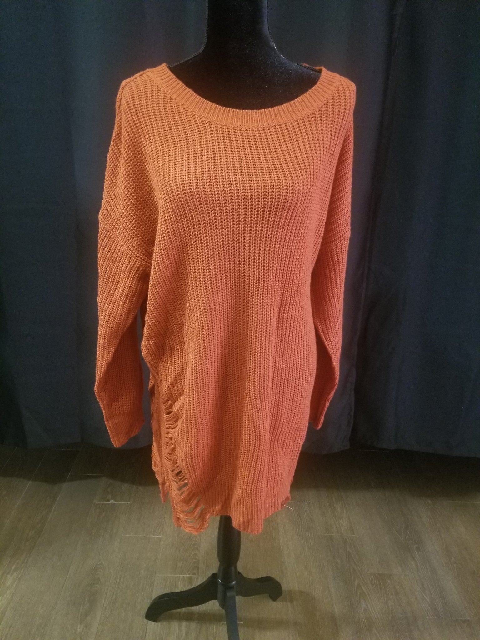 "Distressed" Knit Sweater- Pumpkin